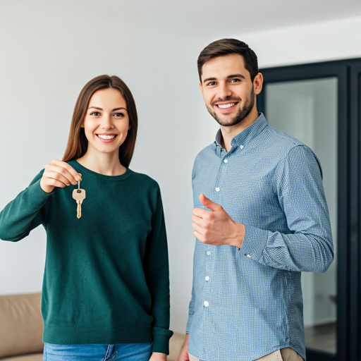 Happy couple with keys to their new home